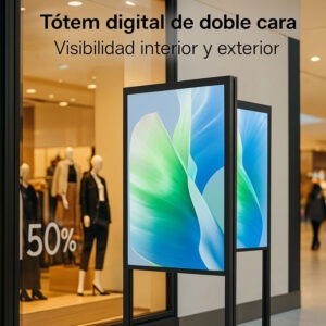 Lee más sobre el artículo Pantalla de doble cara: visibilidad total para tus mensajes en escaparates y espacios públicos